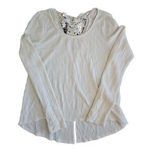 Shyanne White Waffle Knit Lace Trimmed Top Size M